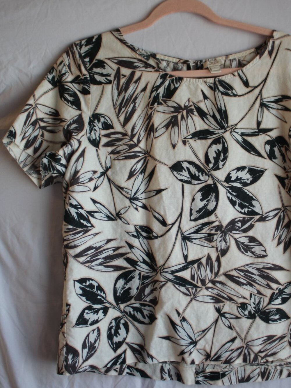 J. Crew Linen/Cotton Blend Botanical Tropical Leaf Print Short‑Sleeve Top